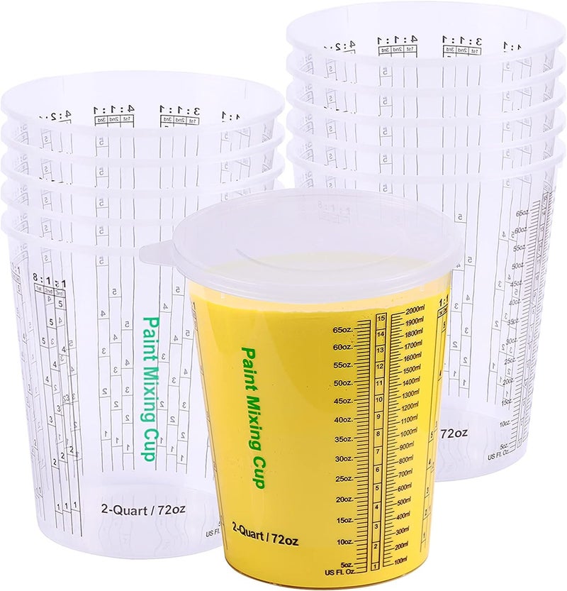 CANOPUS 72-oz Paint Mixing Cups, Pack of 12 Cups with 3 Lids, Reusable and Solvent-Resistant Clear Plastic Containers for Paint, Epoxy, Resin, Oil, and Thinner - Image 1